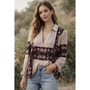 Free People Dobby Changing Times Long Sleeve Tunic Womens XS Boho Flowy Festival
